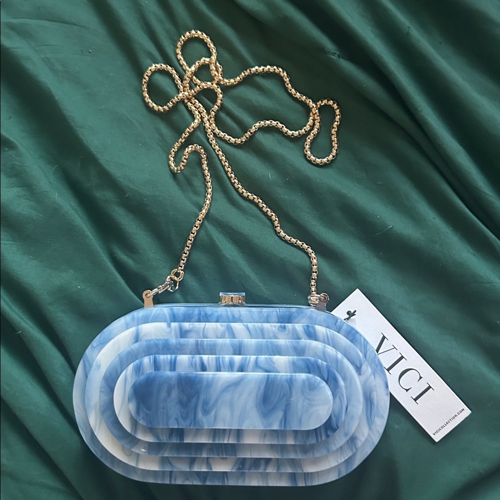 Vici Marble-Effect Blue Clutch